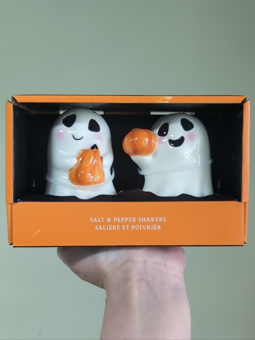Adorably Spooky Ceramic Ghost Salt & Pepper Shakers with Pumpkin Accents 👻🎃